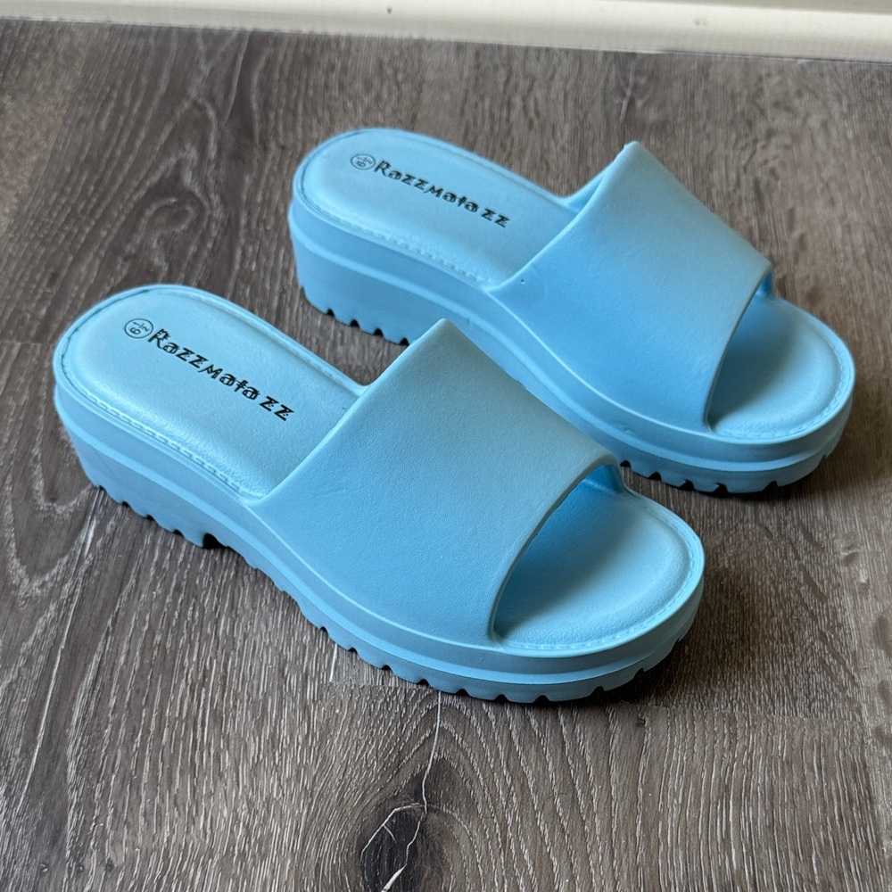 Women's Blue Slide Sandals- NEW Size 6.5
